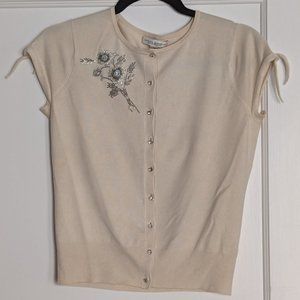 Banana Republic Cream Silk/Cashmere Embellished Cardigan, Small
